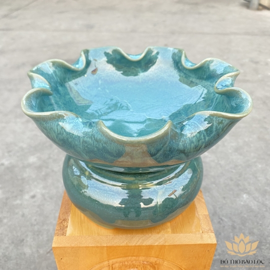Bát thả bông  bát tụ lộc “ Minh đường tụ thủy” men đá Bát Tràng - Màu xanh - Ngang 20cm
