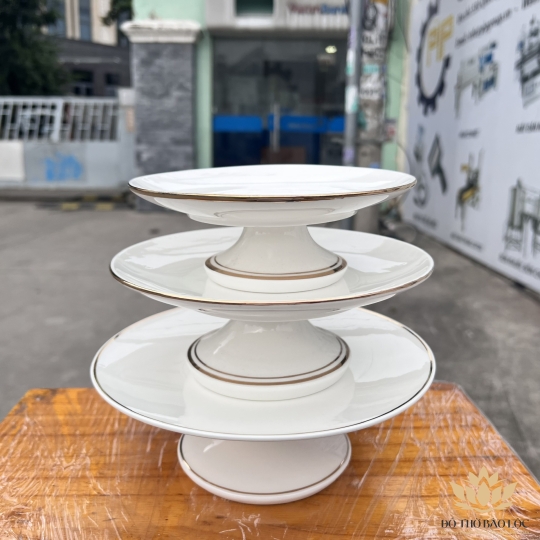 Đĩa sứ thờ họa tiết Đá Hoa Cương ngang 20cm cao 7.5cm – Trắng ( đĩa sứ)