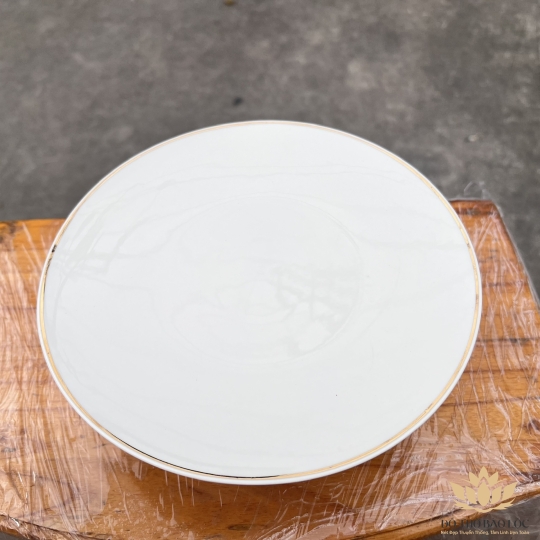 Đĩa sứ thờ họa tiết Đá Hoa Cương ngang 20cm cao 7.5cm – Trắng ( đĩa sứ)