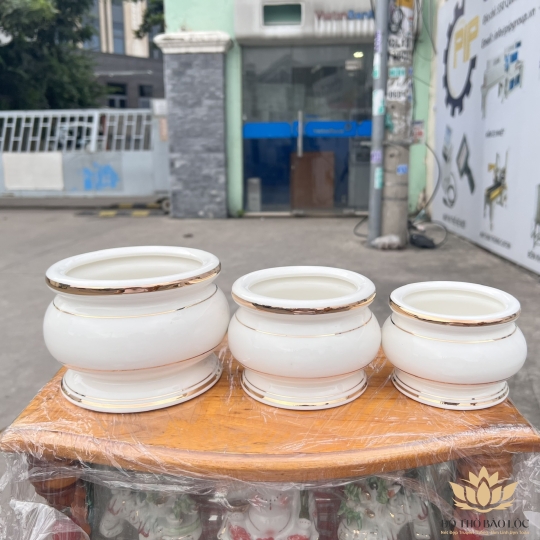 Bát nhang sứ họa tiết Đá Hoa Cương Cao 10cm Ngang 14.5cm - Màu Trắng