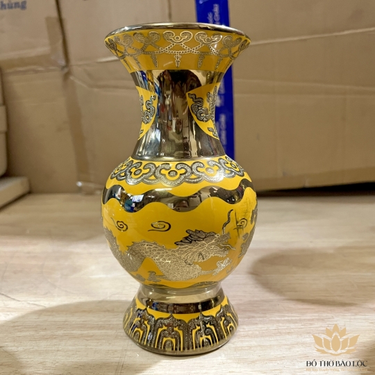 Bình bông sứ 3D vàng cao cấp, bình cắm hoa cao 30cm