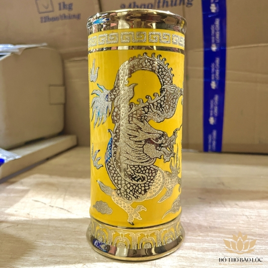 Ống nhan họa tiết rồng vàng 3D cao 20cm 