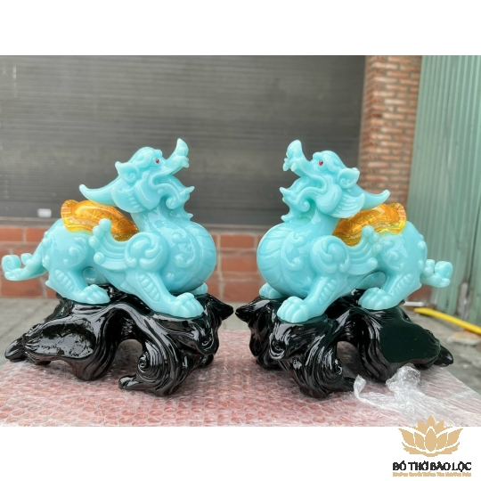[7inch] Cặp Tỳ Hưu Phong Thủy Chiêu Tài Hút Lộc - Màu xanh- Cao 18cm 