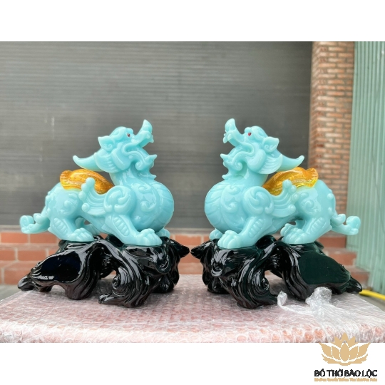 [7inch] Cặp Tỳ Hưu Phong Thủy Chiêu Tài Hút Lộc - Màu xanh- Cao 18cm 