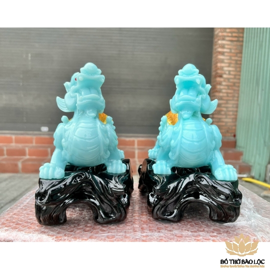 [7inch] Cặp Tỳ Hưu Phong Thủy Chiêu Tài Hút Lộc - Màu xanh- Cao 18cm 