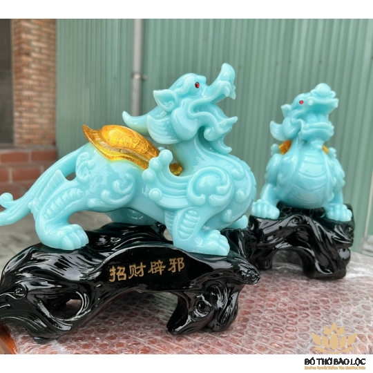 [7inch] Cặp Tỳ Hưu Phong Thủy Chiêu Tài Hút Lộc - Màu xanh- Cao 18cm 