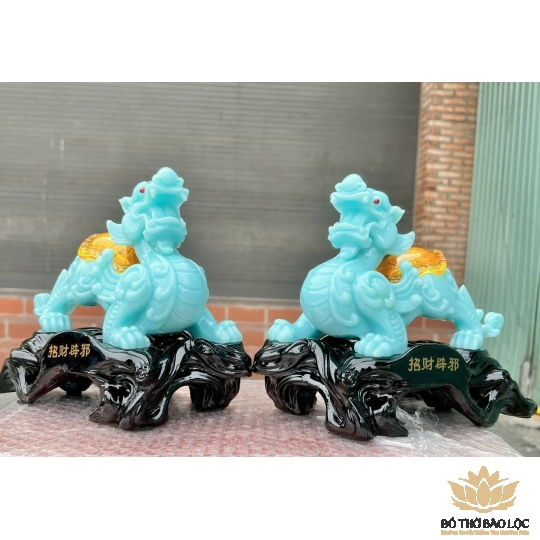 [7inch] Cặp Tỳ Hưu Phong Thủy Chiêu Tài Hút Lộc - Màu xanh- Cao 18cm 