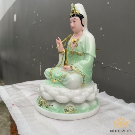 Tượng Quan Âm ngồi đài sen đá Việt Nam cao cấp cao 30cm – Màu xanh lá