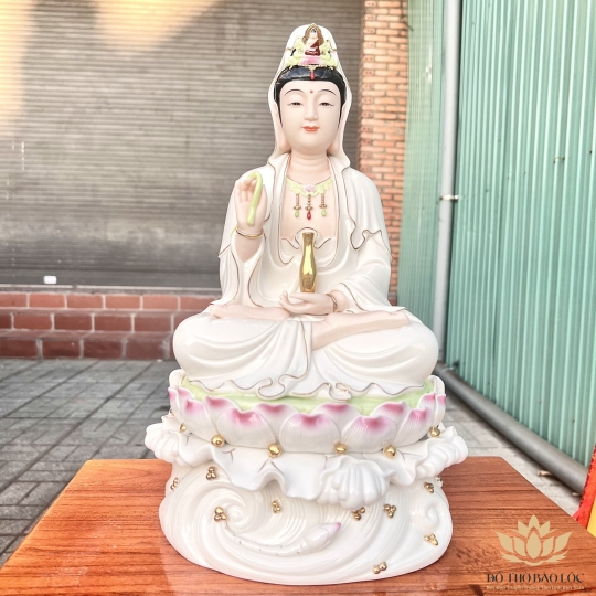 Tượng Quan Âm ngồi Đài Sen Sứ Đức Hóa Cao Cấp hàng nhập khẩu Cao 29cm