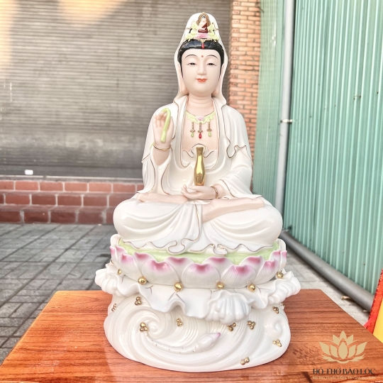 Tượng Quan Âm ngồi Đài Sen Sứ Đức Hóa Cao Cấp hàng nhập khẩu Cao 29cm