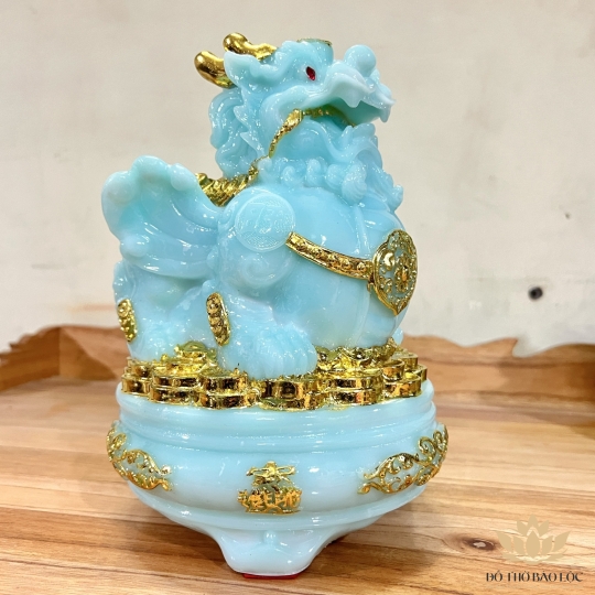 Tượng Tỳ Hưu phong thủy màu xanh để bàn thờ thần tài hoặc bàn làm việc - cỡ trung 21cm 