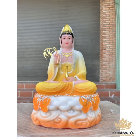 Tượng Quan Âm ngồi đài sen đá Việt Nam cao cấp cao 30cm – Màu Vàng