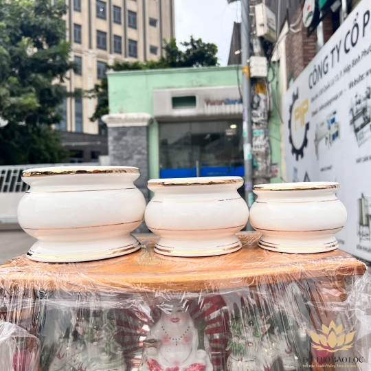 Bát nhang sứ họa tiết Đá Hoa Cương Cao 8cm Ngang 10cm - Màu Trắng