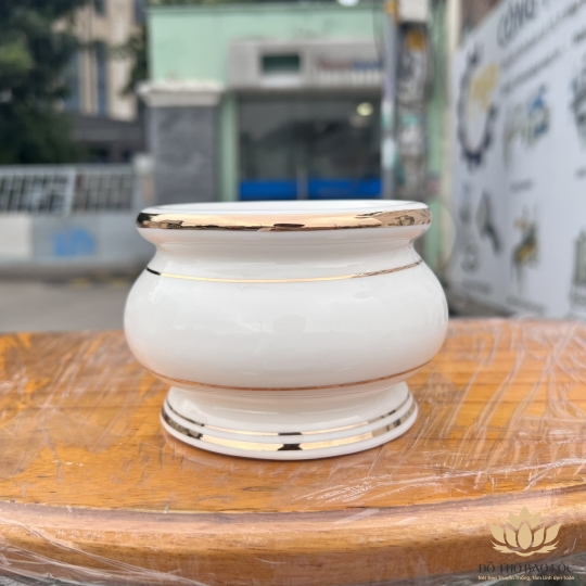 Bát nhang sứ họa tiết Đá Hoa Cương Cao 9cm Ngang 11cm - Màu Trắng