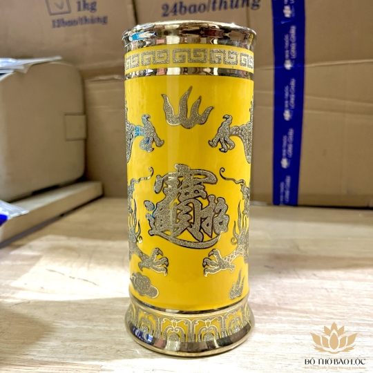 Ống nhan họa tiết rồng vàng 3D cao 20cm 