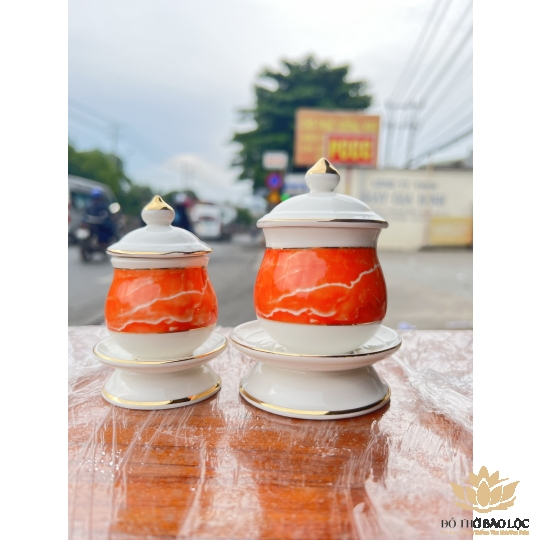 Hủ đựng muối gạo sứ Đá Hoa Cương cao 10cm ngang 6cm - Màu Đỏ