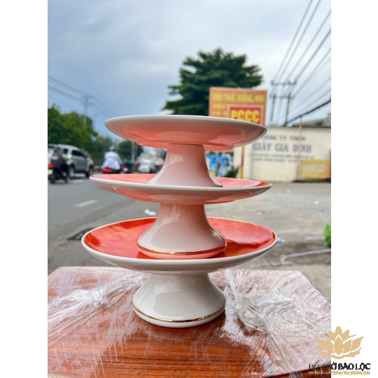 Đĩa sứ thờ sứ Đá Hoa Cương Ngang 22.5cm Cao 9cm - Màu Đỏ