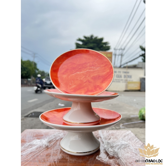 Đĩa sứ thờ sứ Đá Hoa Cương Ngang 20cm Cao 8cm - Màu Đỏ