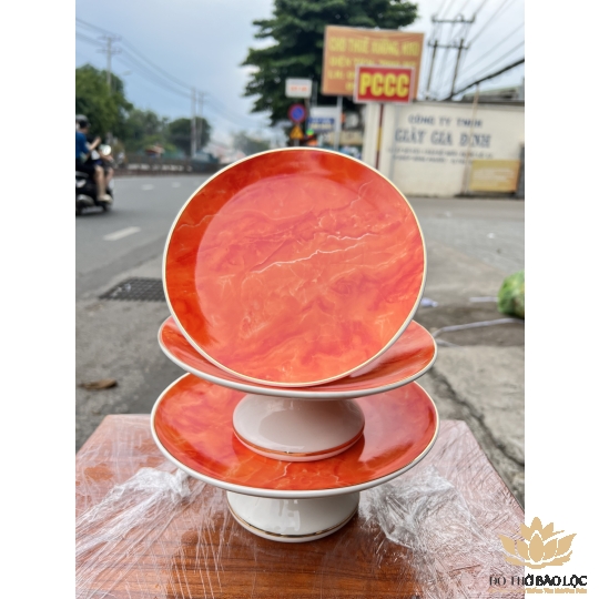 Đĩa sứ thờ sứ Đá Hoa Cương Ngang 20cm Cao 8cm - Màu Đỏ