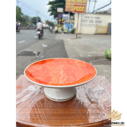 Đĩa sứ thờ sứ Đá Hoa Cương Ngang 22.5cm Cao 9cm - Màu Đỏ
