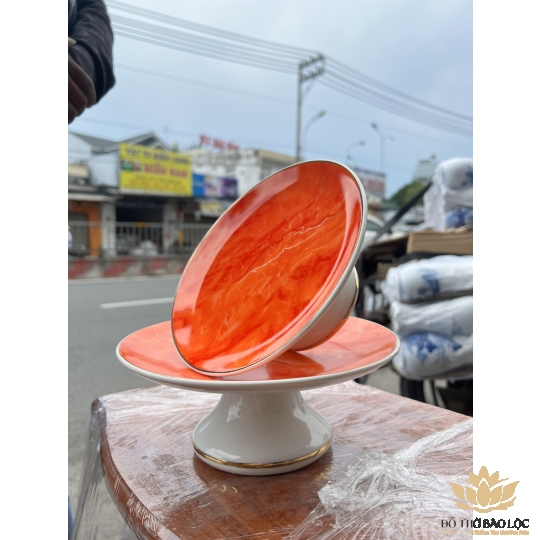 Đĩa sứ thờ sứ Đá Hoa Cương Ngang 22.5cm Cao 9cm - Màu Đỏ