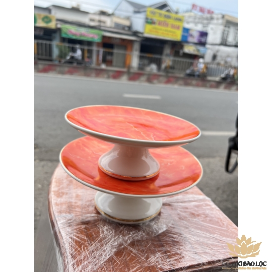 Đĩa sứ thờ sứ Đá Hoa Cương Ngang 17.5cm Cao 7.5cm - Màu Đỏ