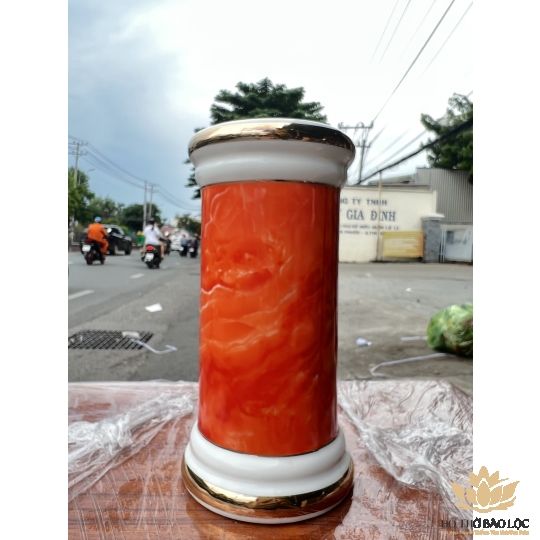 Ống đựng nhang họa tiết Đá Hoa Cương - Màu Đỏ Cao 22cm