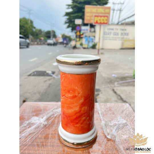 Ống đựng nhang họa tiết Đá Hoa Cương - Màu Đỏ Cao 22cm