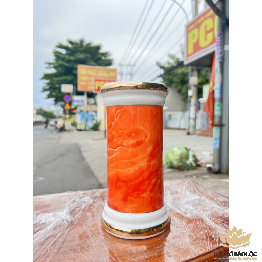 Ống đựng nhang họa tiết Đá Hoa Cương - Màu Đỏ Cao 22cm