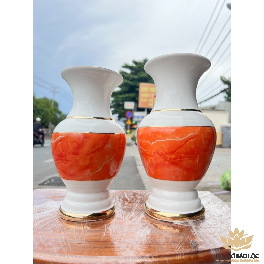 Bình hoa thờ cúng sứ họa tiết đá hoa cương Cao 20cm - Đá hoa cương màu Đỏ