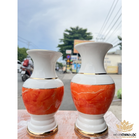 Bình hoa thờ cúng sứ họa tiết đá hoa cương Cao 20cm - Đá hoa cương màu Đỏ