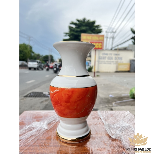 Bình hoa thờ cúng sứ họa tiết đá hoa cương Cao 18cm - Đá hoa cương màu Đỏ