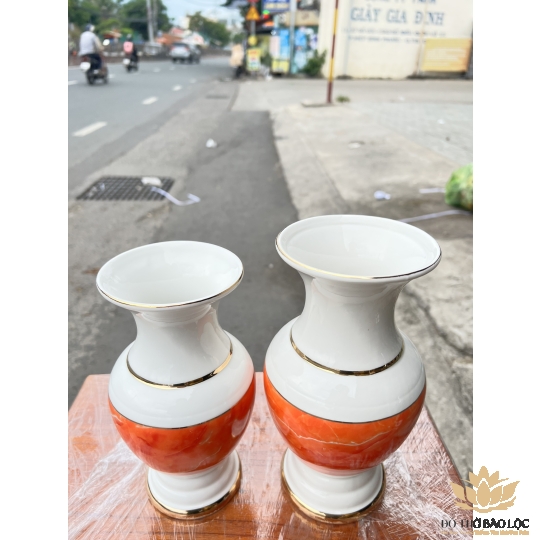 Bình hoa thờ cúng sứ họa tiết đá hoa cương Cao 18cm - Đá hoa cương màu Đỏ