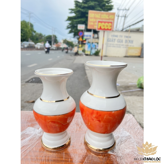 Bình hoa thờ cúng sứ họa tiết đá hoa cương Cao 18cm - Đá hoa cương màu Đỏ