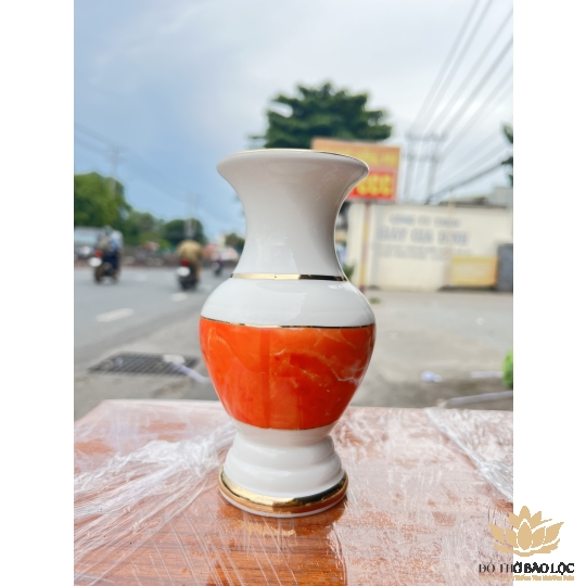 Bình hoa thờ cúng sứ họa tiết đá hoa cương Cao 18cm - Đá hoa cương màu Đỏ