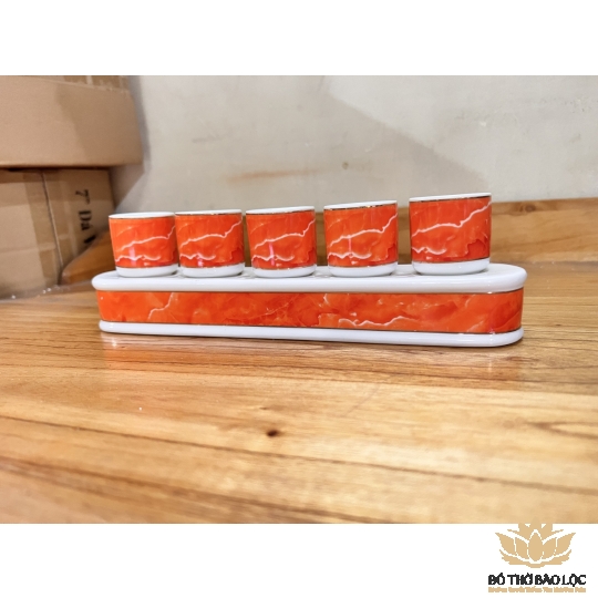 Chum nước, áng nước sứ họa tiết Đá Hoa Cương bộ 5 ly – Màu Đỏ