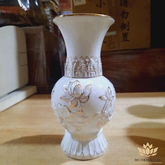 Bình bông sứ trắng bạch ngọc cao 23cm ngang 12cm