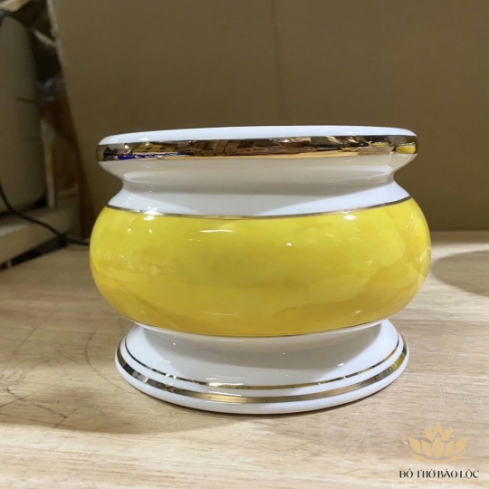 Bát nhang sứ họa tiết Đá Hoa Cương cao 9cm ngang 11cm - Màu Vàng