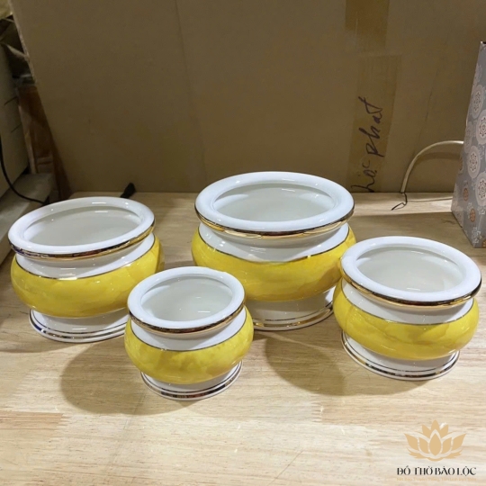 Bát nhang sứ họa tiết Đá Hoa Cương cao 10 ngang 14.5cm - Màu Vàng