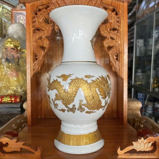 Bình bông sứ Trắng Rồng cao cấp cao 31.5cm