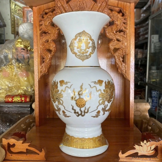 Bình bông sứ Trắng Rồng cao cấp cao 31.5cm