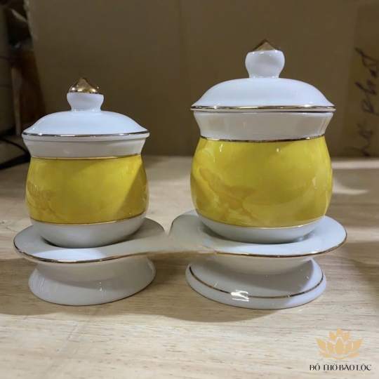 Hủ đựng muối gạo họa tiết Đá Hoa Cương - Vàng cao 10cm ngang 7.5cm