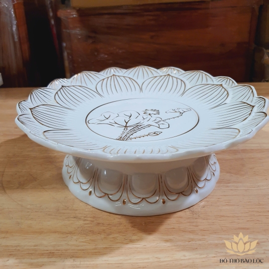 Đĩa trái cây sứ trắng bạch ngọc cao cấp cao 5cm đường kính 15cm