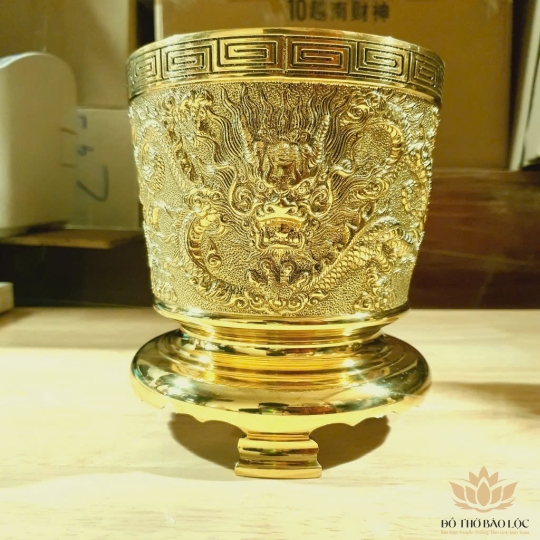 Bát nhang bằng đồng Vĩnh Tiến 100% họa tiết rồng 3D 4 cỡ - Cỡ 3 (Cao 15cm)