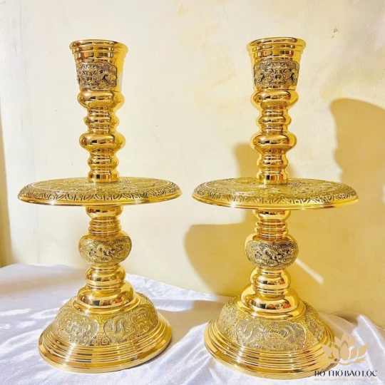 Cặp chân đèn, cặp chân nến bằng đồng Vĩnh Tiến cao 40cm