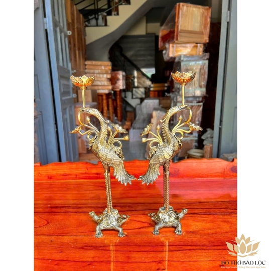 Cặp Hạc Thờ Gia Tiên Bằng Đồng Thương Hiệu Vĩnh Tiến 5 cỡ - Cỡ 2 Cao 34cm HC1