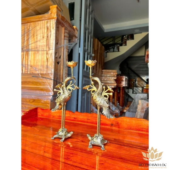 Cặp Hạc Thờ Gia Tiên Bằng Đồng Thương Hiệu Vĩnh Tiến 5 cỡ - Cỡ 2 Cao 34cm HC1