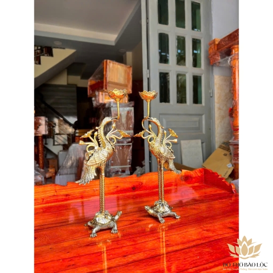 Cặp Hạc Thờ Gia Tiên Bằng Đồng Thương Hiệu Vĩnh Tiến 5 cỡ - Cỡ 2 Cao 34cm HC1