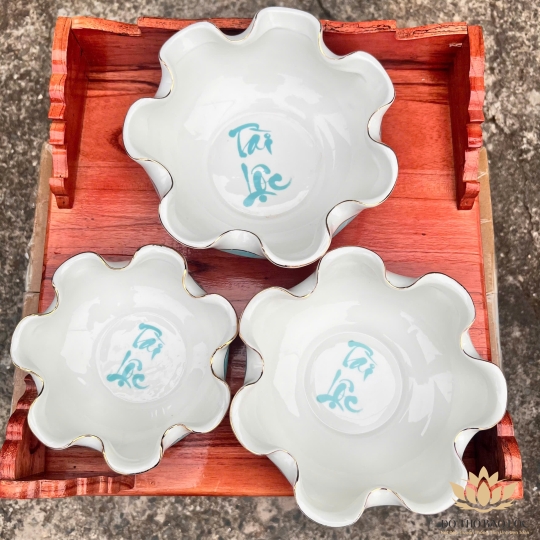 Bát Sen Thả Hoa, Bát “Minh đường tụ thủy” Vân Đá Hoa Cương Chữ Tài Lộc Màu Xanh Ngang 22cm