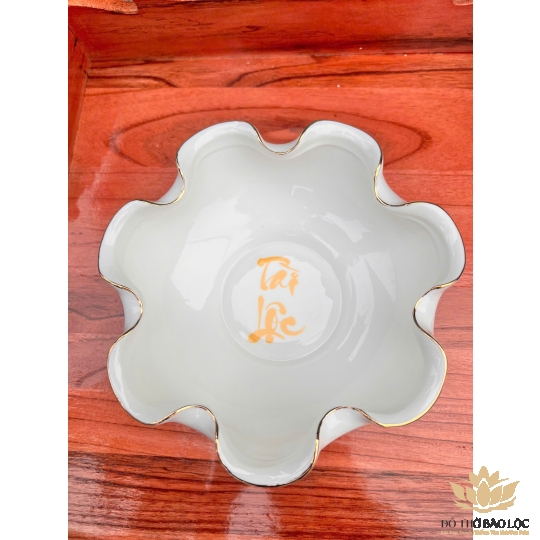 Bát Sen Thả Hoa, Bát “Minh đường tụ thủy” Vân Đá Hoa Cương Chữ Tài Lộc Màu Vàng - Ngang 22cm